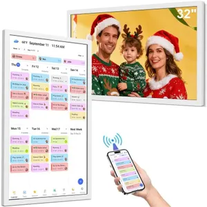 BQQJDD 32 inch Smart Digital Calendar - Wall Electronic Calendar, 1920 x 1080 IPS Full HD Touch Screen Display, Electronic Chore Chart for Family Monthly/Weekly Planning, Desk Mount Included (White)