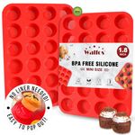 Walfos 2pcs Silicone Mini Muffin Pan - 24 Cups, BPA Free and Dishwasher Safe, Non-Stick Silicone Cupcake Baking Pan, Great for Making Muffin Cakes, Tart, Bread