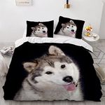 AOLIGL Dog Duvet Cover Set Double Super King Size 3D Printed Alaskan Malamute Bedding Set Black 3Pcs Quilt Cover Puppy Soft Microfiber Pet Animals Comforter Cover With Zipper