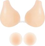 Kiscorpse Women's Adhesive Invisible Strapless Bra, Silicone Backless Push Up Sticky Bra Sticky Reusable Stick On Nipple Covers Bra for A/B/C/D Cup (M for A/B CUP, Beige)