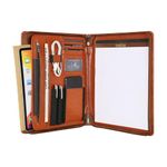 Leather Portfolio for Men, Business Padfolio with Zipper, Vegan Leather Folio with A4 Writing Pad Holder Portfolio Organizer for Resume, Interview, Meeting, Non-Custom