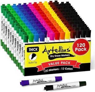 Artellius 120 Bulk Pack of Dry Erase Markers (12 ASSORTED COLORS W/ 21 EXTRA BLACK) - Thick Barrel - Perfect Pens For Writing on Whiteboards, Dry-Erase Boards, Mirrors, & All White Board Surfaces