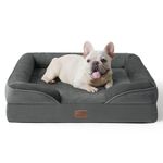 Bedsure Medium Dog Sofa Bed - Washable Orthopedic Dog Beds and Couch with Removable Flannel Zipper Cover, Dark Grey Pet Bed, 71x58x16cm