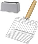 Metal Cat Litter Scoop with Holder, Poop Scooper with Ergonomic Wood Handle (0.4"+0.2" Gap)