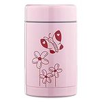 Navaris Kids Stainless Steel Food Flask - 500ml (16.9oz) Vacuum Insulated Jar with Butterfly Design - For Hot or Cold Food, Lunch, School, Soup - Pink