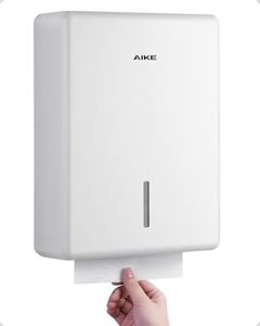 AIKE 400 Sheets Wall Mount Paper Towel Dispenser,Fit Multifold Paper,Large Capacity with Lock for Commercial, White(Folded Size 10" x 3.5" Or Smaller)