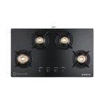 Haute Evoque Series 2.0 Black 4 Burner Manual Ignition Glass Gas Stove |8mm Atom Glass || Door Step Service | 5 years warranty on Burner, Glass, Valves By Haute Home