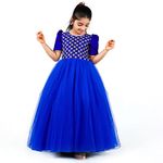 Stanwells Kids Girls Shade Premium Embroider Maxi Full Length Frock Ruffle Pattern Back Zipper Beautiful Puff Cap Sleeve Baby Girls Silk Birthday Perfect Long Gown Dress Frock Royal Blue (9-10 Years)