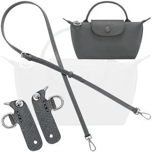 KIYOMIL Anthracite Bag Leather Strap Replacement Adjustable Crossbody Shoulder Straps for XS Le Pliage MINI Pouch, No Damage Conversion Kits Accessories (MINI-Anthracite-Silver)