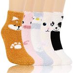 QKURT 5 Pair Fluffy Socks, Novelty Funny Cute Animal Fuzzy Socks Super Soft Microfiber Cozy Sleeping Socks for Home and Sleep