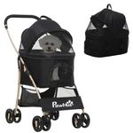 PawHut Dog Pram Dog Stroller 3 in 1 Pet Pushchair Detachable Design with Universal Wheels, Brake for Small Miniature Dogs - Black