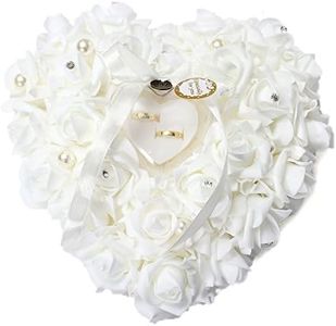 HONEYGIFTS Wedding Ring Pillow, White Ring Polypropylene Pillow Lace Crystal Rose Wedding Heart Ring Box Ring Holder