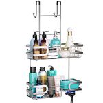 HapiRm Shower Caddy Hanging - 2 Tier Bathroom Shelf Over the Door with Soap Holder and 14 Hooks for Shampoo, Towel, Bath Ball, Razor, Shower Shelf Shower Organizer No Drilling, Silver