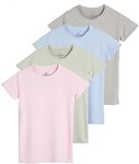 4 Pack: Girls Short Sleeve Dry-Fit Crew Neck Active Athletic Performance T-Shirt, Set 6, Medium