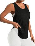 OYOANGLE Women's Mesh Workout Tank Top Athletic Running Sleeveless Shirts Yoga Gym Tops Black Large