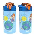 Zak Designs Blippi Kids Water Bottle with Spout Cover and Built-In Carrying Loop, Made of Durable Plastic, Leak-Proof Design for Travel (16 oz, Pack of 2)