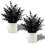 2 Pack Black Fake Eucalyptus Small Fake Plants Potted Artificial Plants for Halloween Decorations Shelf Desk Home Farmhouse Room Coffee Table Decor Black Bathroom Decor (Black)