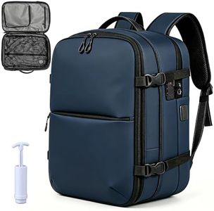 AGVOTK Vacuum Seal Travel Backpack 60L with Expandable Seal Air Compression Vacuum System Water Resistant TSA Lock Men Women for Business Weekend Daily Trip (Vacuum Pump Included, Blue)