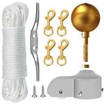 NQ Flag Pole Repair Parts Kit with 50 Feet Nylon Flag Pole Rope, 4 Pcs Flag Pole Swivel Snap Clips, Flag Pole Truck with Pulley, Flag Pole Top Ball, Zinc Alloy Cleat, Flagpole Accessories Tool Kits