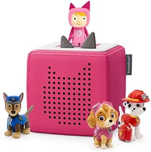 tonies Toniebox Paw Patrol Bundle Incl. 1 Creative and 3 Characters: Chase, Skye, and Marshall, Kids Gifts, Screen-Free Audiobooks and Kids Music Player, Easy to Use, Pink