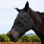 FOXLVDA Horse Fly Mask with Ear Protection, Protective Face Cover for Horses, Comfort-Fit Elastic Fabric,Full Face Coverage and Eye Protection from Insect Pests for Large Size Horses