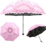 WANLIAN FoldCompact Sun&Rain Travel Umbrella Lightweight Portable Outdoor Golf Umbrella with 95% UV Protection (Pink
