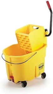 Rubbermaid Commercial 35Qt WaveBrake 2.0 Side-Press Mopping Bucket and Wringer with Foot Pedal Drain, Yellow, for Professional/Industrial/Business Heavy-Duty Floor Cleaning/Mopping