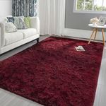 Pettop Fluffy Burgundy Rug for Bedroom Living Room, 5x8 Feet Rectangle Large Rug Plush Fuzzy Carpet for Girls Kids Boys, Non-Slip and Washable Rug for Nursery Classroom, Wine Red Rug