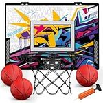 HYES Mini Basketball Hoop Indoor, Over The Door Basketball Hoop with 3 Balls/Pump, Basketball Toy Gifts for Kids 3+ Boys Girls Teens Adults, Suit for Bedroom/Office/Outdoor, Color