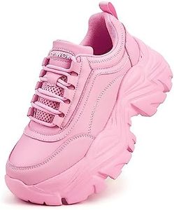 K KIP WOK Chunky Sneakers for Women Fashion Platform White Leather Casual Dad Shoes Comfortable Wedge Walking Sport Sneakers, Pink, 7