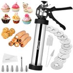 Churro Maker Machine, Cookie Maker Machine, Stainless Steel Churros Gun Kit, Hollow Churro, Durable, Piping Bag, Churro Filler, 6 Piping Nozzles and 9 Cookie Discs, Easy to Clean with 2 brushes