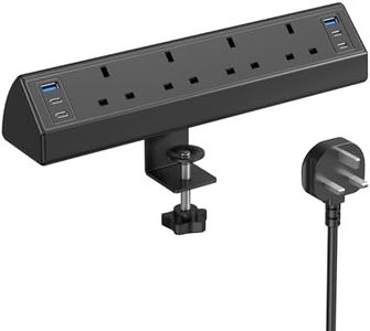 Desk Clamp Power Socket USB C Slots, 40W Total Fast Charging Station, 4 Way Desk Extension Lead with Switch, Desktop Power Strip 2M for Home Office, Fit 1.9" Tabletop Edge(Black)