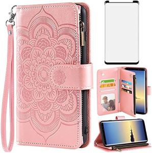 Asuwish Compatible with Samsung Galaxy Note 8 Wallet Case and Tempered Glass Screen Protector Leather Flip Card Holder Stand Cell Phone Cover for Glaxay Note8 Not S8 Galaxies Gaxaly Women Rose Gold