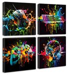 Gamer Room Decor for Boys - Game Wall Art Graffiti Gamepad Earphone Canvas Print Pictures Cool Video Gaming Poster Street Pop Men Cave Teen Bedroom Dorm Playroom Home Artwork Framed 12"X12"X4 Panels