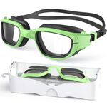 Zeligerstar Kids Swim Goggles,Swimming Goggles for Kids 6-14, Anti-Fog UV Protection Pool Goggles for Boys Girls (Green/Black+Clear Lens)