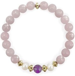 { Georgiadis } - Beautiful Real Freshwater Pearls, Rose Quartz and Amethyst Bracelet, featuring Grade A, High Luster Pearls and Stunning Gemstones, Healing, Spiritual Properties, Enhancing Spiritual Awareness, Calming, Gift, Bracelet for Women. (Rose Pink, 18.50)