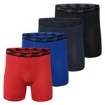 New Balance Men Performance No Fly Boxer Brief (4 Pack), Black/Team Royal/Team Navy/Embers, Large