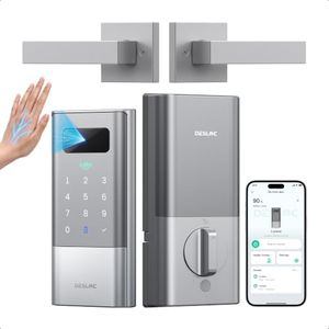 Desloc Palm Vein Smart Lock with Lever Handle, K140 Plus WiFi Deadbolt | 10000mAh Li-ion Battery, APP &Voice Control,Keypad Front Door Lock Set with Auto Lock, Anti-Peep, BHMA Grade, IP65, Sliver