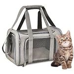 ORYEDA Cat Carrier Bag, Dog Travel Carriers, Airline Approved Soft-Sided Pet Carrier for Small Medium Cats and Small Dogs, Portable Carrier with 4 Open Doors and 3 Mesh Windows, Grey, Collapsible