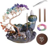 Waterfall Incense Burner, FHDUSRYO Backflow Incense Holder with Crystals Tree, 7 Chakra Crystal Censer Incense Stick Stand with 60 Incense Cones, 60 Incense Sticks, Aromatherapy Ornament Home Decor