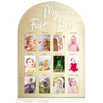 One Year Birthday Wooden Photo Board My First Year Milestone Photo Board 12 Monthly Picture Frame Baby First year Wood Acrylic Sign 1st Birthday Decorations Baby Keepsake Gift