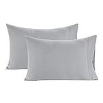 LANE LINEN 100% Organic Cotton Pillow Cases - King Size and Crisp Cool Percale Pillow Covers Set of 2 Silver