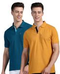 Lux Cozi Men's Regular Fit Polo Neck Half Sleeve Solid Casual T-Shirt with Chest Pocket for Casual Wear_COZI_2122_MST_EMRAD_M_2PC