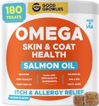 Omega 3 Alaskan Fish Oil Treats for Dogs (180 Ct) - Dry & Itchy Skin Relief + Allergy Support - Shiny Coats - EPA&DHA Fatty Acids - Natural Salmon Oil Chews Promotes Heart, Brain, Hip & Joint Support