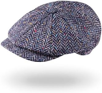 Biddy Murphy Newsboy Hat for Men Irish Flat Cap 100% Wool Tweed, Herringbone, Imported, Small Navy