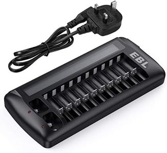 EBL AA AAA Rechargeable Battery Charger 9V Battery Charger for Ni-Mh Ni-Cd AA AAA 9V Batteries, 12 Slots LCD Batteries Charger