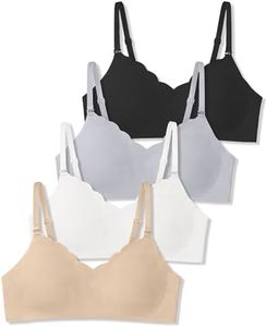 SALIA GIRL Training Bra for Girls & Teens, No Show Seamless Teen Bras with Soft Light Padding and Back Hook, Warm Beige/Black/White/Grey, L