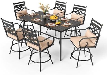 PHI VILLA 7 Pieces Patio Bar Set,Outdoor Bar Table and Chairs Set, Strong and Heavy Duty Outdoor Bar Set with Cushion and Pillow，6PCS Swivel Bar Stools with Rectangular Bar Height Table