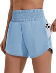 PINSPARK Womens Shorts Athletic Workout Gym Running Short High Waisted Quick Dry Sportswear Dolphin with Zipper Pockets, Baby Blue, Small