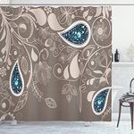 Paisley Decor Shower Curtain Set by Ambesonne, Oriental Paisley Motifs with Swirled Branch and Flower Pattern Ethnic Bohemian Art , Bathroom Accessories, 84 Inches Extralong, Pale Brown Teal